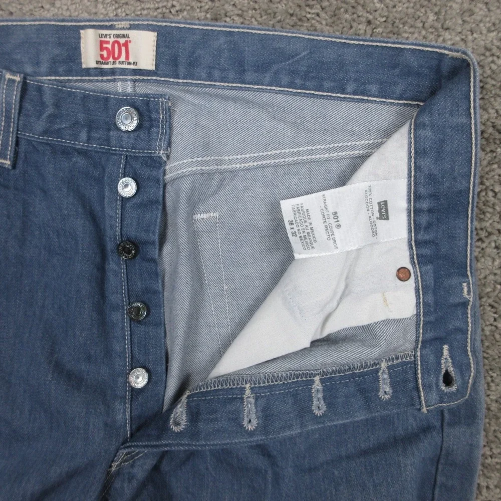 Levis‎ Jeans Mens 34x29 (Tag 36x32) Blue 501 Button Fly Original Straight Denim
